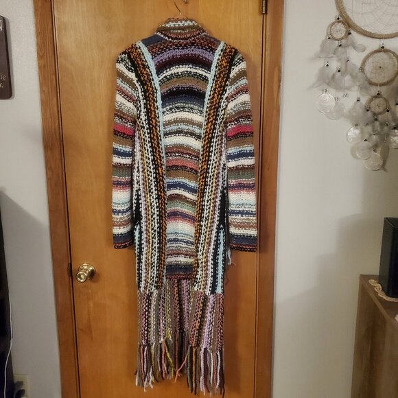 Free People Technicolor Dreamcoat Knit Fringe Duster Cardigan Sweater Womens XS - Picture 5 of 6